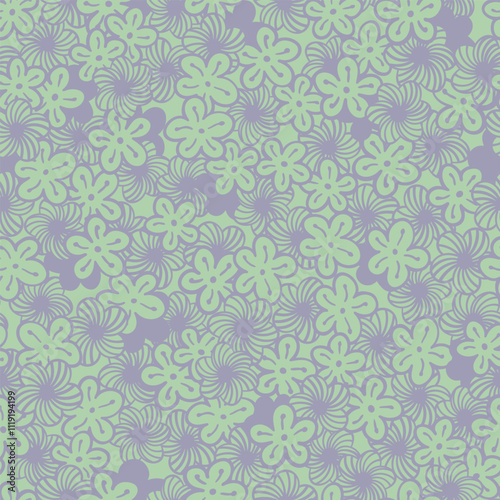 Vector floral background with ditsy flowers. Colorful abstract seamless pattern. Gentle botanical wallpaper. Groovy vintage print for fabric, paper, kids clothes and accessories