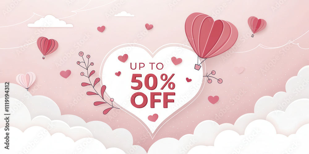 Valentine Day sale with heart balloons and decorative elements Valentine Day sale with heart balloons and decorative elements