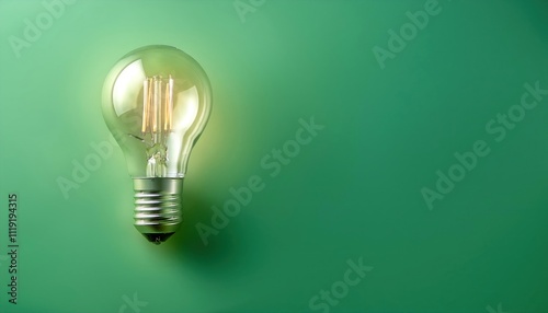 Bright Light Bulb Isolated on Pastel Green Background 3D Creative Concept