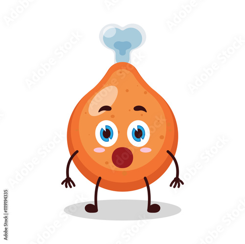 cute shocked expression of chicken drumstick cartoon character