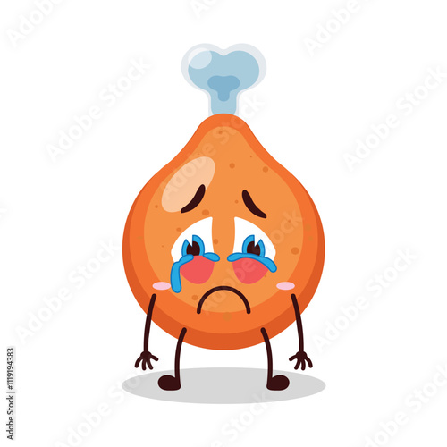 cute cry expression of chicken drumstick cartoon character