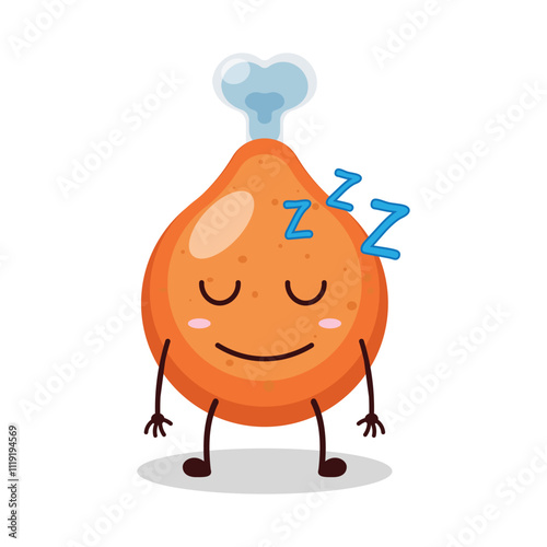 cute sleep expression of chicken drumstick cartoon character