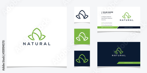 letter N natural leaf green flower floral logo design graphic, business card vector template