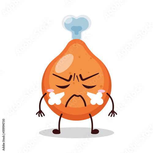 cute mad expression of chicken drumstick cartoon character