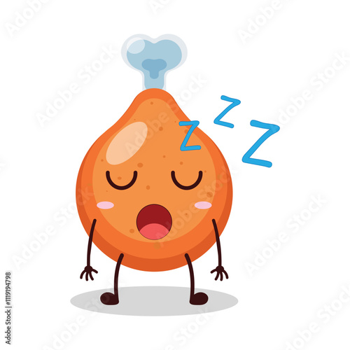cute rest expression of chicken drumstick cartoon character