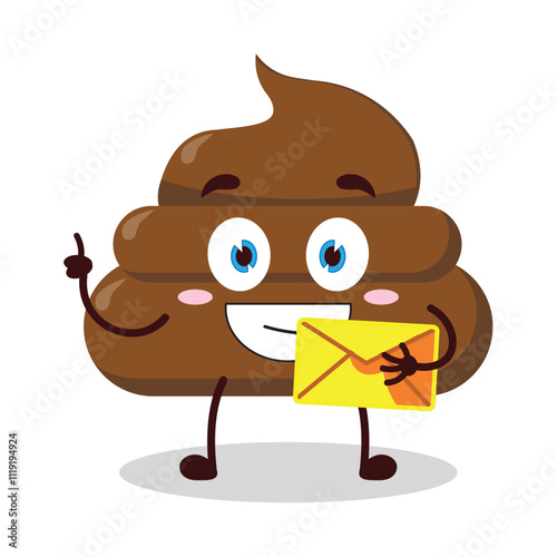 cute happy expression of chicken poop cartoon character bring envelope letter