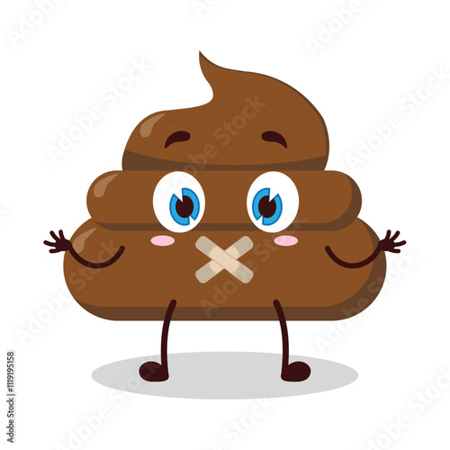 cute shut up expression of chicken poop cartoon character mouth closed with plaster