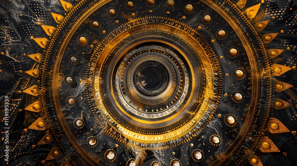 Obraz premium Abstract gold and black circular design.