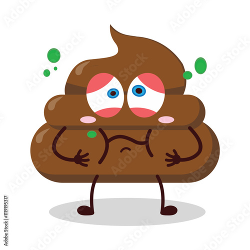 cute sick expression of chicken poop cartoon character