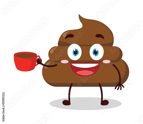 cute cheerful expression of chicken poop cartoon character carry cup of coffee