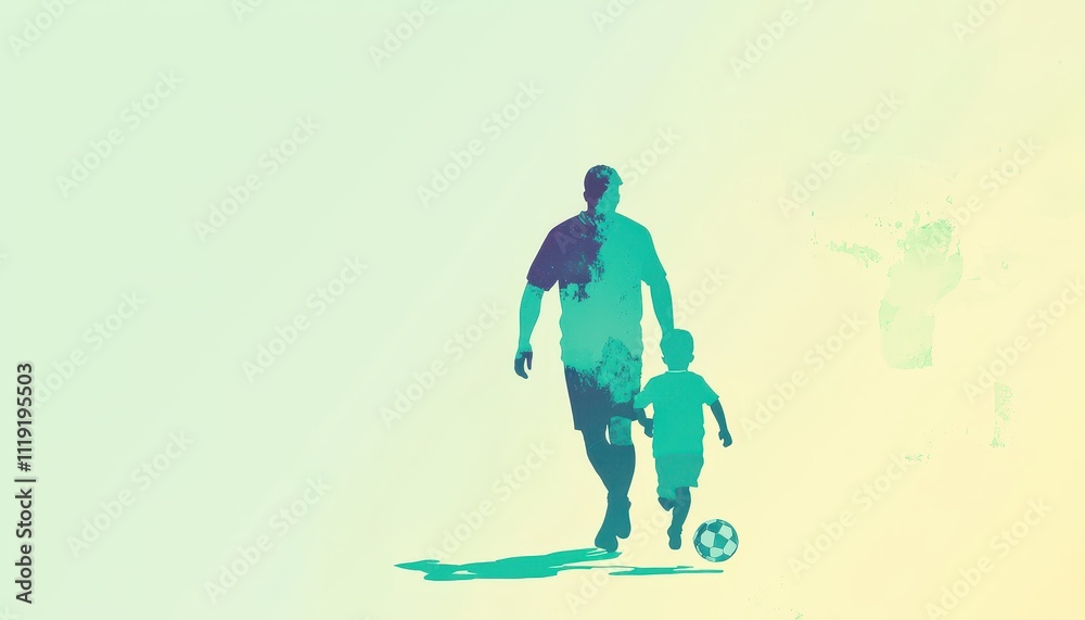 Father and Son Enjoying a Fun Soccer Game Together in a Bright and Playful Environment Father and Son Enjoying a Fun Soccer Game Together in a Bright and Playful Environment