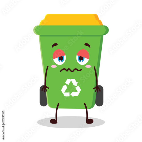 cute nope expression of trash bin cartoon character