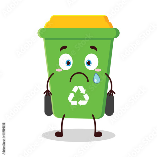 cute nervous expression of trash bin cartoon character
