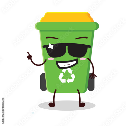 cute cool expression of trash bin cartoon character wear sunglasses 