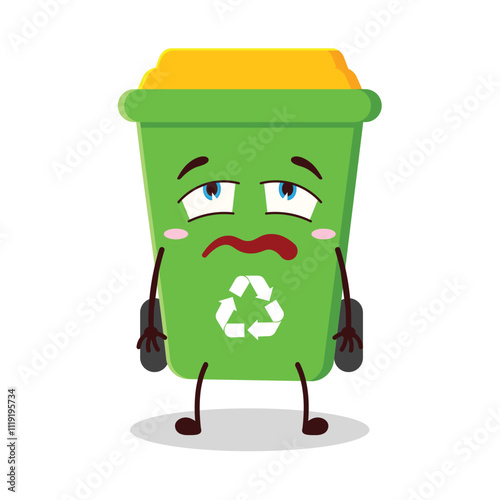 cute bored expression of trash bin cartoon character