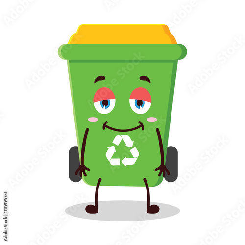 cute lazy expression of trash bin cartoon character