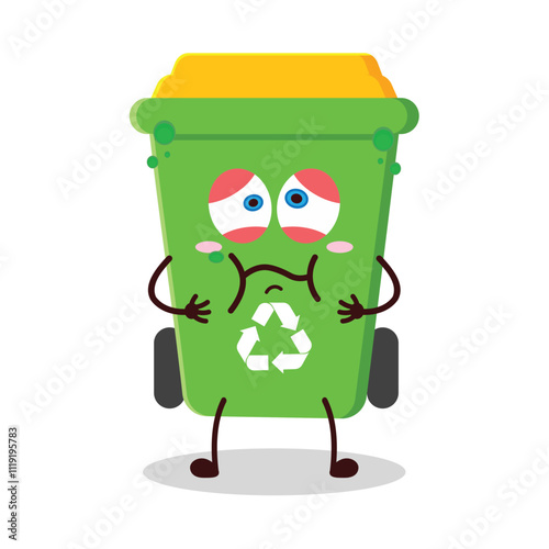 cute sick expression of trash bin cartoon character