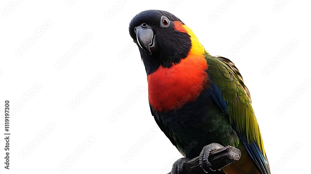 A colorful parrot perched on a branch.
A colorful parrot perched on a branch.