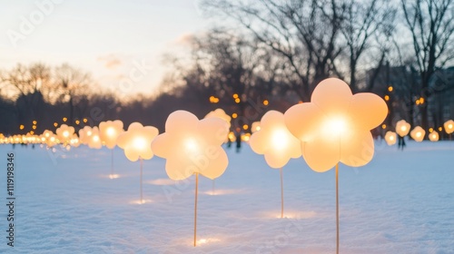 Enchanting Lantern Parade at Dusk Winter Festival in Snowy Park - Perfect for Christmas, New Years Eve, and Hanukkah Celebrations photo