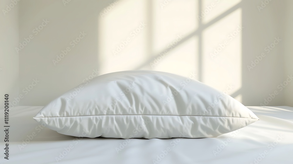 A clean white pillow on a plain white surface, with soft lighting. A clean white pillow on a plain white surface, with soft lighting.