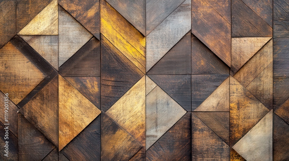 Geometric Wooden Wall: Brown and Gold Triangle Pattern Geometric Wooden Wall: Brown and Gold Triangle Pattern