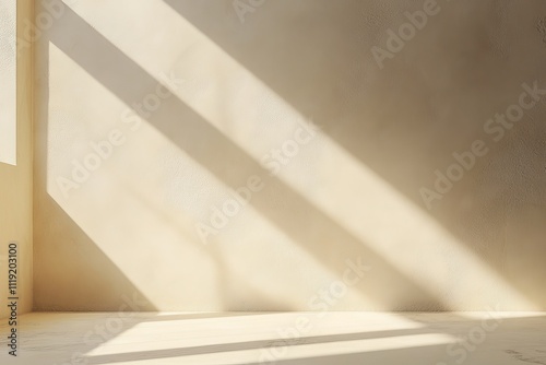 Wall interior background, studio and backdrops show products. with leaf shadow from window color beige and white. background for text insertion and presentation of product