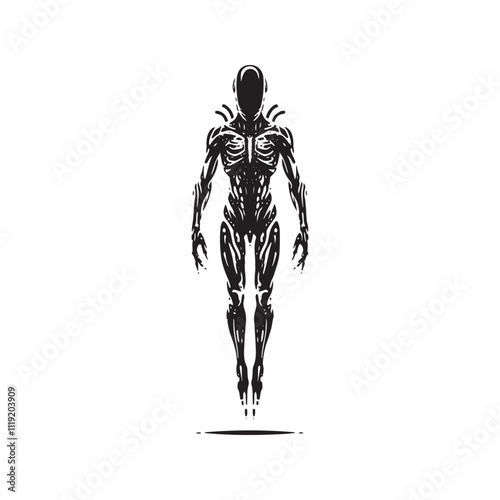 Wallpaper Mural Silhouette of Cybernetic alien - Minimalist Alien Vector - Alien Illustration. Torontodigital.ca