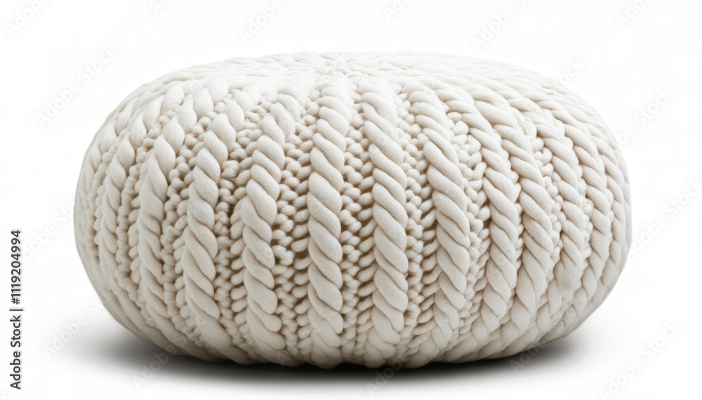 white knitted pouf with textured pattern white knitted pouf with textured pattern