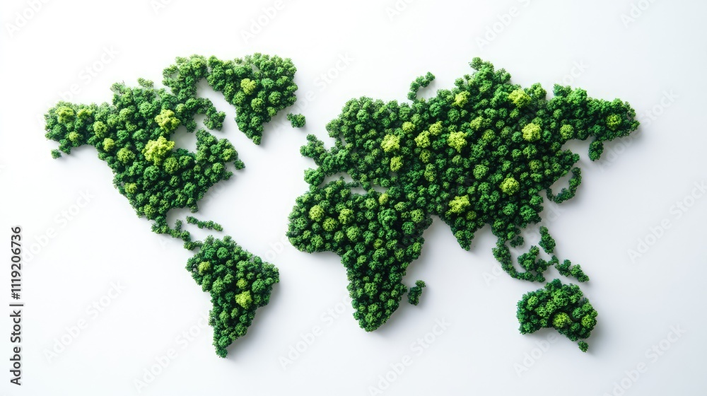 World Map Made from Green Forest on White Background, Green Ecology Concept World Map Made from Green Forest on White Background, Green Ecology Concept