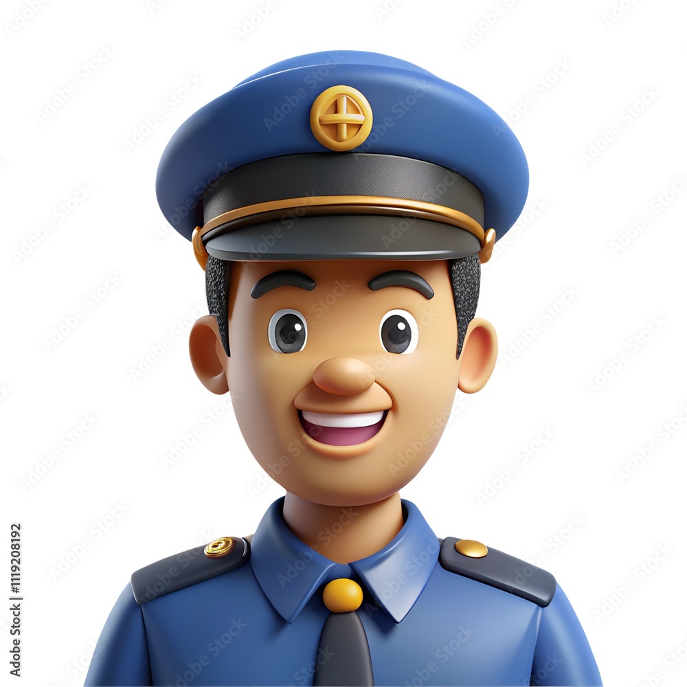 Policeman avatar 3D render icon isolated on white background Policeman avatar 3D render icon isolated on white background