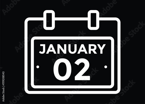 January 2 Calendar Day or Calender Date for Deadlines or Appointment. Calendar vector icon. Deadline. Date. 