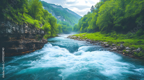 Vivid River Landscape Illustration photo