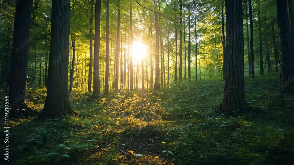 Golden Hour in the Forest: A Serene Sunset Scene Golden Hour in the Forest: A Serene Sunset Scene