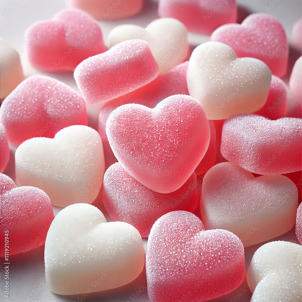 Fototapeta premium 분홍색 배경위에 달콤한 하트 핑크 젤리 이미지,Sweet heart pink jelly image on a pink background,Generative AI
