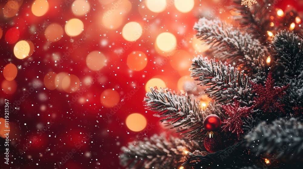 A magical red bokeh snowflakes background, with sparkling lights softly glowing A magical red bokeh snowflakes background, with sparkling lights softly glowing