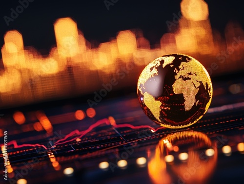 A glowing globe rests on a financial chart, symbolizing global economic trends and market analysis in a digital world. photo