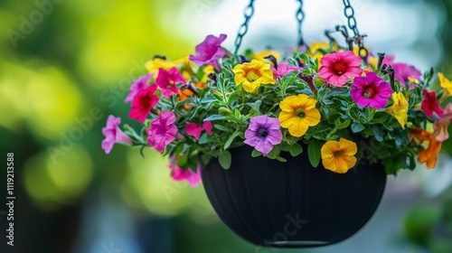 Wallpaper Mural Vibrant hanging basket of petunias in a garden setting during sunny daylight Torontodigital.ca