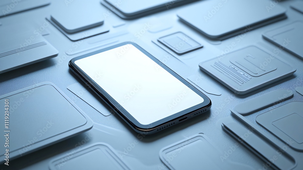 Smartphone with blank screen on abstract tech background. Generative ai Smartphone with blank screen on abstract tech background. Generative ai