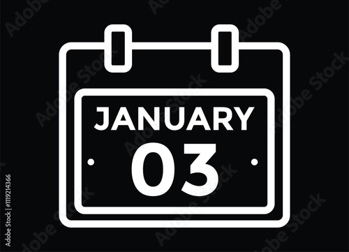 January 3 Calendar Day or Calender Date for Deadlines or Appointment. Calendar vector icon. Deadline. Date. 
