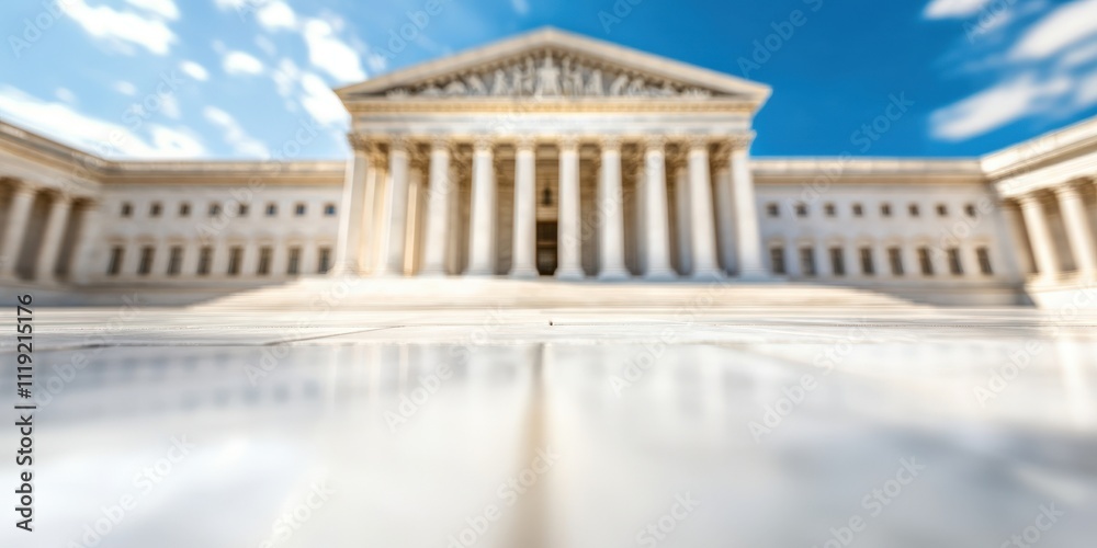 Obraz premium A stunning perspective of a grand historic building showcasing architectural beauty against a blue sky.