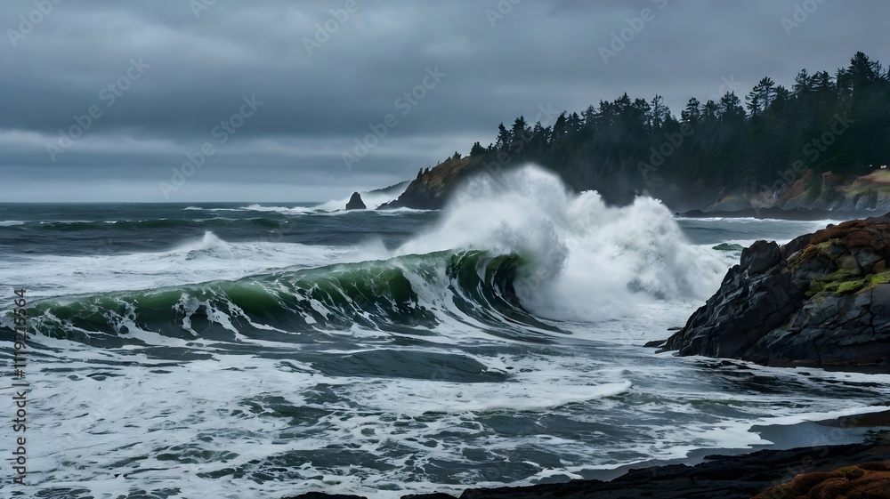 Fototapeta premium waves crashing on rocks
