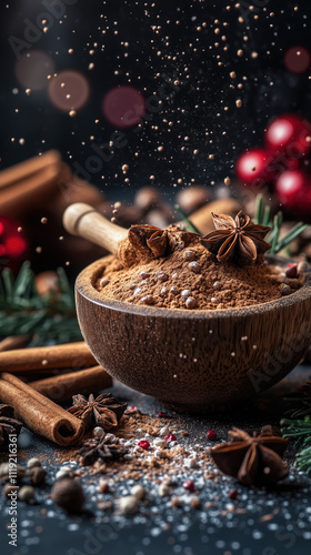 High-Quality Wallpaper of Spices Powder with Dark Background Featuring Rich Textures and Colors photo