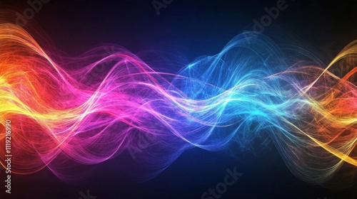 Abstract digital art with colorful wave-like pattern on dark background evokes dynamic energy and movement.