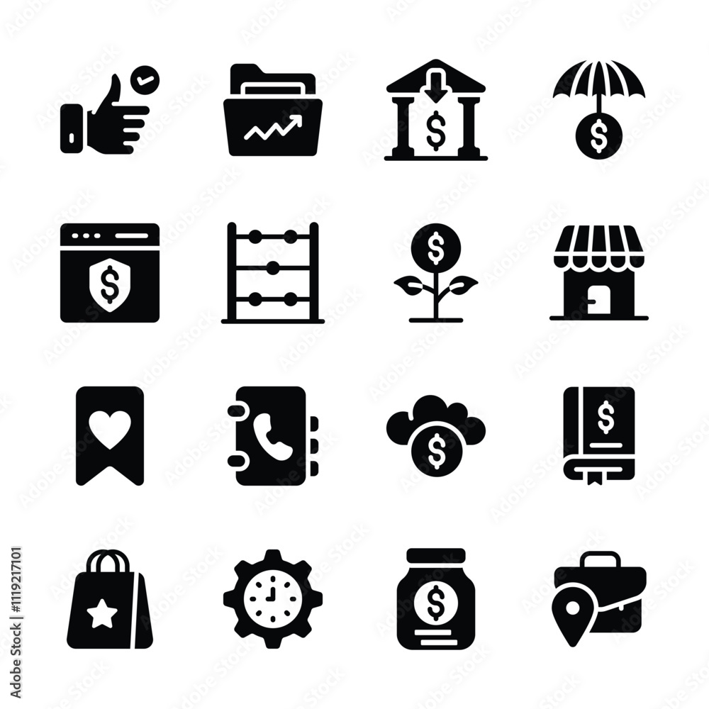 This image features a collection of icons representing various financial and business concepts This image features a collection of icons representing various financial and business concepts