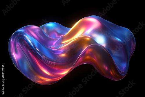 Iridescent morphing abstract shape on black background.