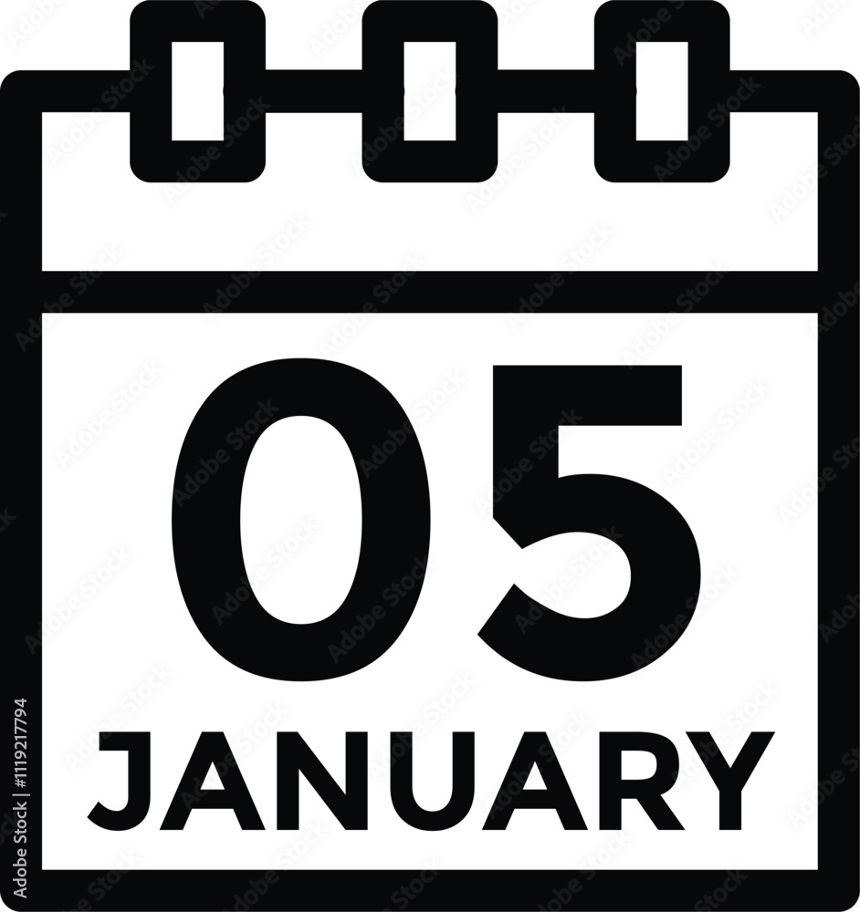 January 5 Calendar Day or Calender Date for Deadlines or Appointment. Calendar vector icon. Deadline. Date.
January 5 Calendar Day or Calender Date for Deadlines or Appointment. Calendar vector icon. Deadline. Date.