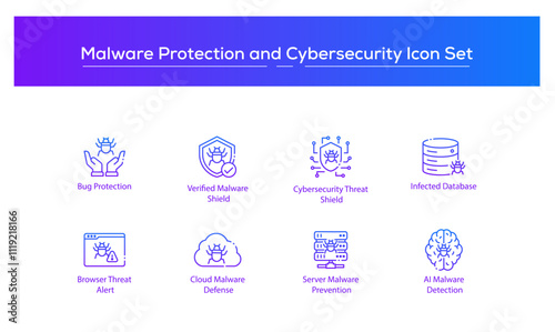 Malware Protection and Cybersecurity Icon Set-vector editable stroke icons