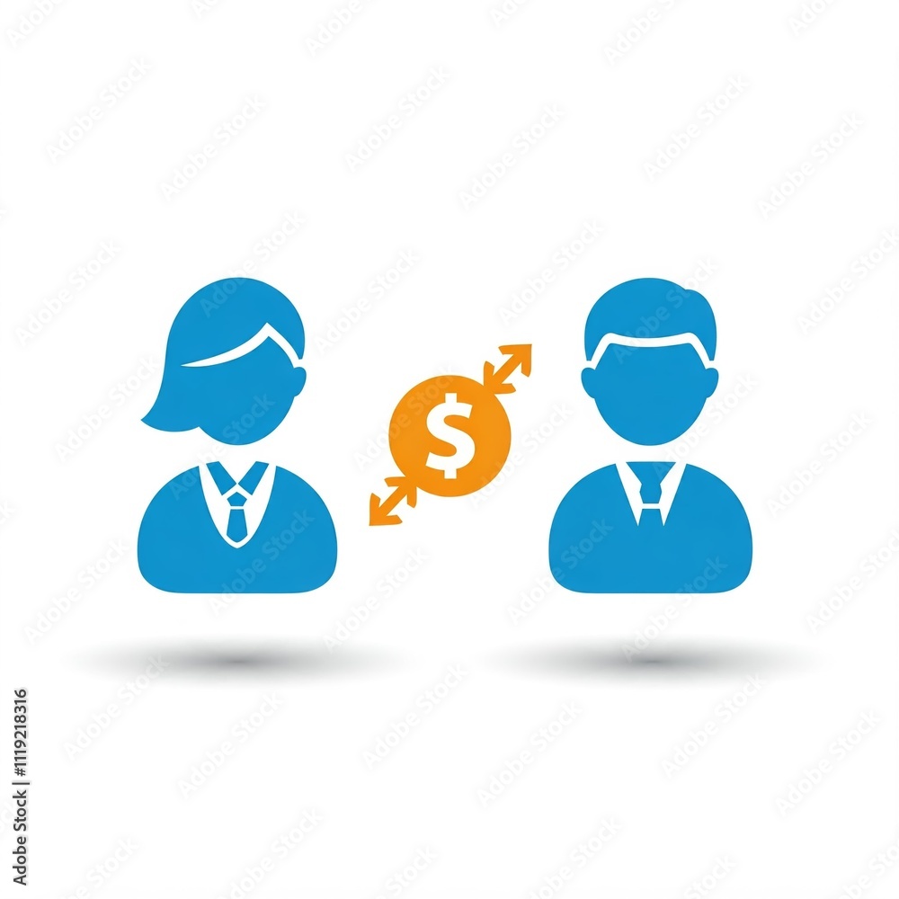 Joint Accounts Concept with Two Avatars, Shared Dollar Sign, and Bank Symbol Joint Accounts Concept with Two Avatars, Shared Dollar Sign, and Bank Symbol