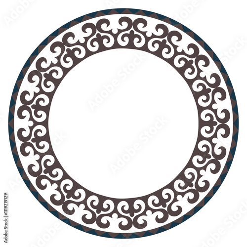 Circle ethic frame, workpiece for your design. Ornamental elements and motifs of Kazakh, Kyrgyz, Uzbek, national Asian decor for plate, textile and print design. Round frame. Ancient Turkic ornaments.