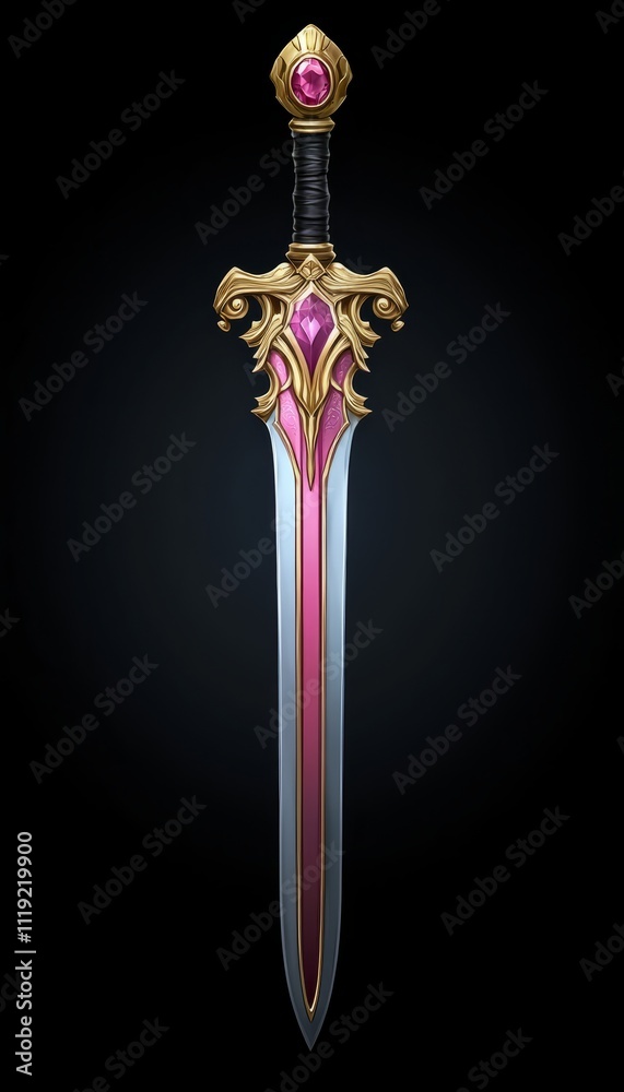 Ornate Pink Gemstone Sword With Gold Accents Ornate Pink Gemstone Sword With Gold Accents